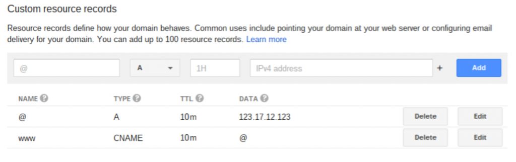 Google Domains settings